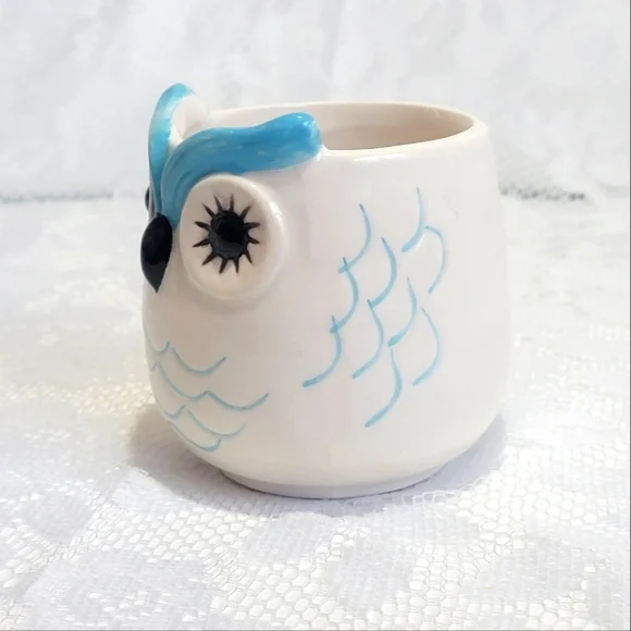 Mini Ceramic Pot Premium Glazed Cute Blue Owl Face Succulent Plant Holder - Picture 3 of 16
